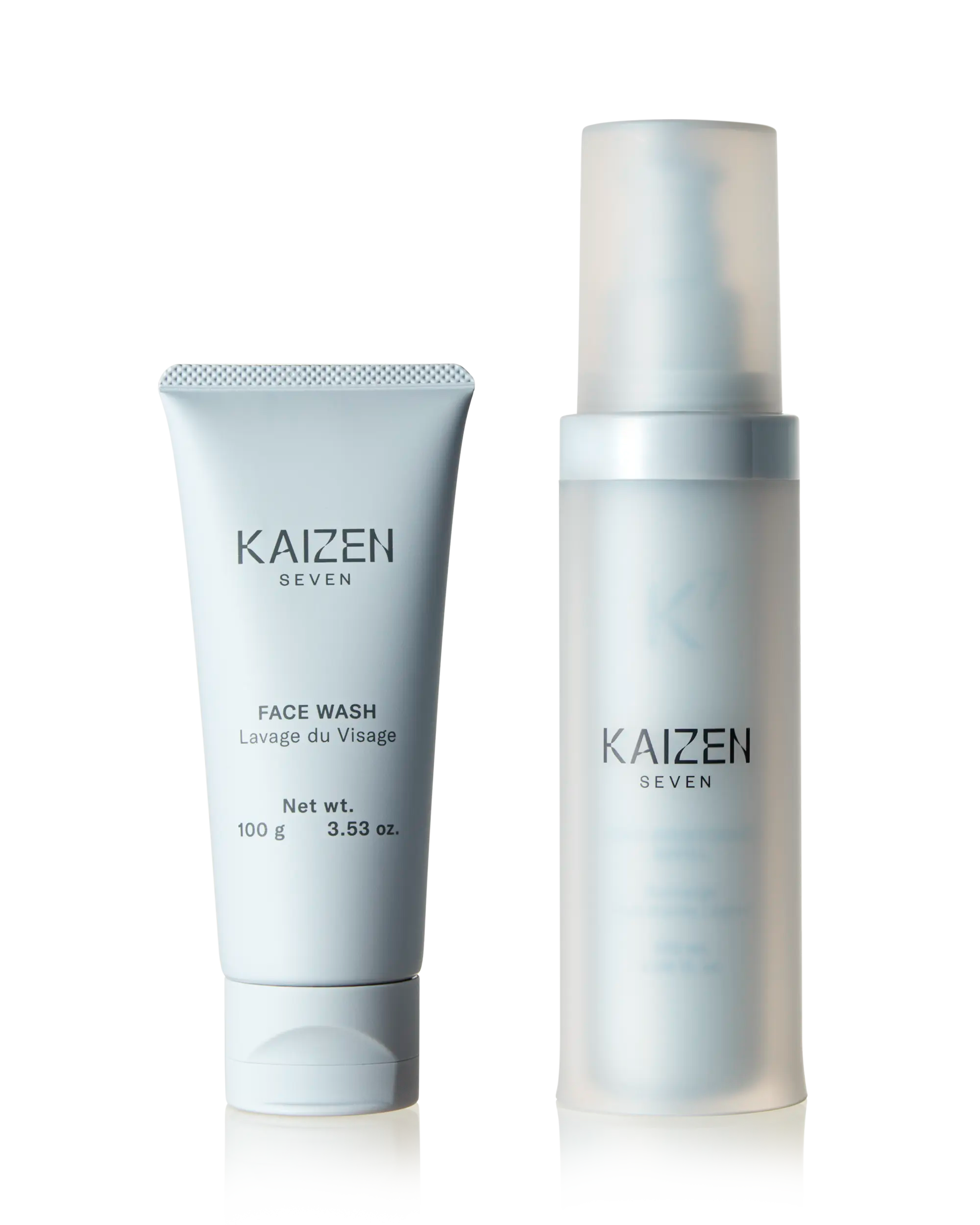 Photo of Kaizen Seven Face Wash and Light Moisturizer products standing beside eachother